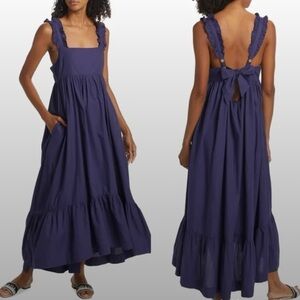 Free people isabella ruffled cotton blend midi dress blue size x-small
